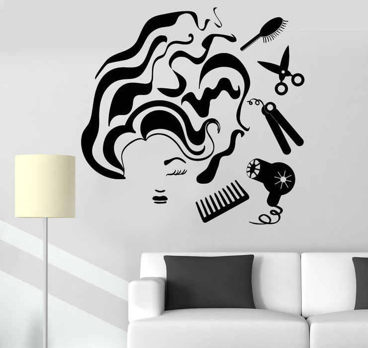 Autocollant mural en vinyle pour salon de coiffure, outils pour femme, coiffeuse, styliste, cadeau unique (ig4302)