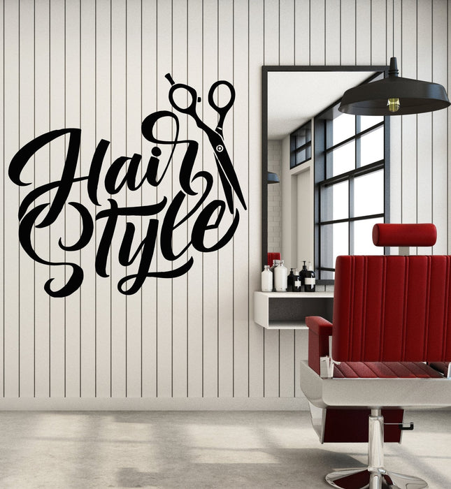 Vinyl Wall Decal Beauty Hair Salon Hairstyle Style Scissors Haircut Stickers (2173ig)