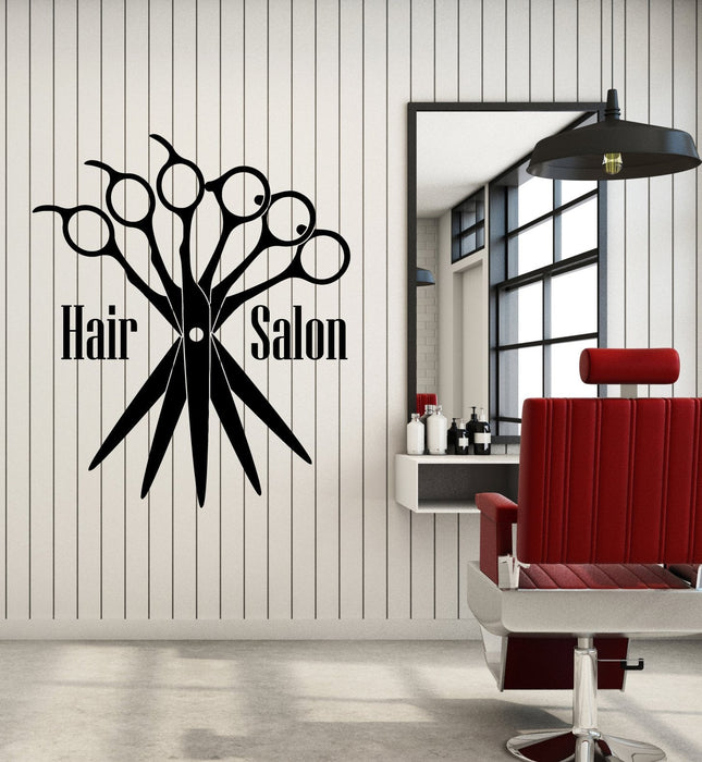 Vinyl Wall Decal Beauty Hair Salon Scissors Logo Barbershop Stickers (3029ig)