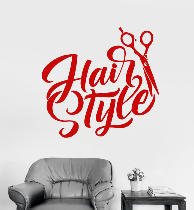 Vinyl Wall Decal Beauty Hair Salon Hairstyle Style Scissors Haircut Stickers (2173ig)