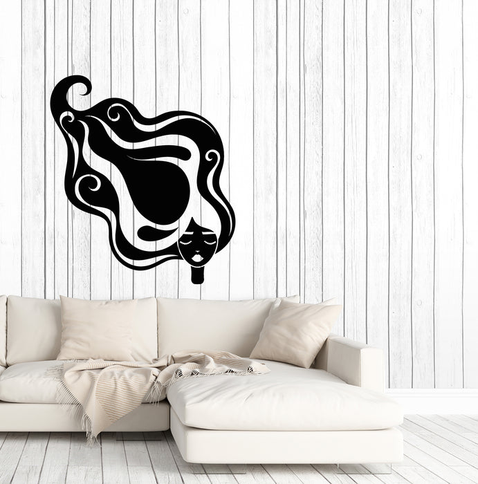 Vinyl Wall Decal Long Hair Hairdressing Salon Beautiful Girl Face Stickers (3950ig)