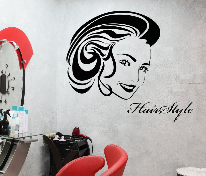 Autocollant mural en vinyle pour salon de coiffure, coiffure pour femme, salon de coiffure, autocollants, cadeau unique (459ig)