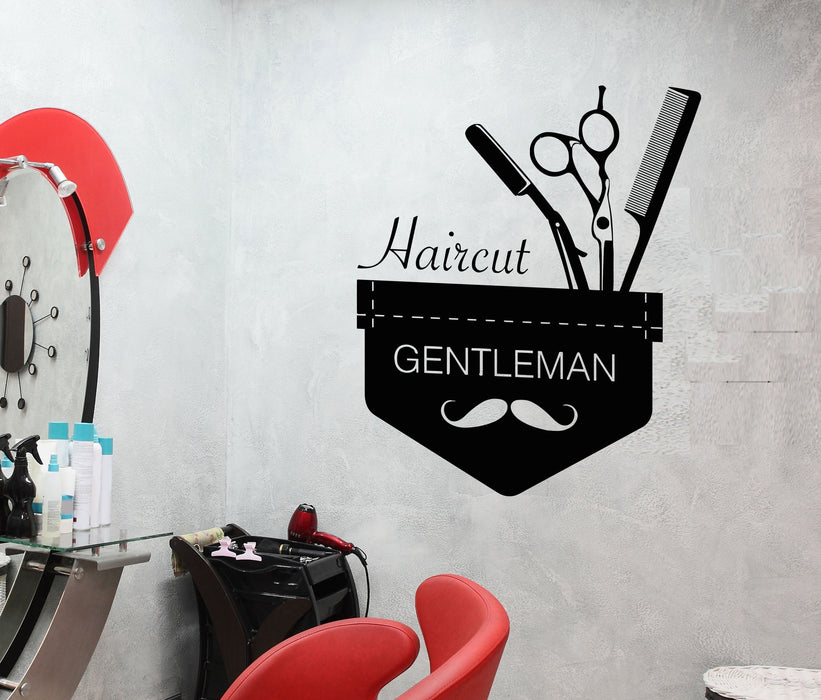 Vinyl Wall Decal Barbershop Hairdressing Salon Scissors For Men Stickers Unique Gift (1657ig)
