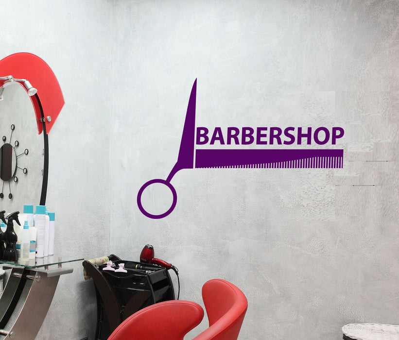 Vinyl Wall Decal Barbershop Logo Beauty Salon Hair Cutting Scissors Stickers (4088ig)