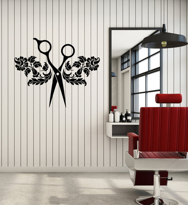 Vinyl Wall Decal Haircut Scissors Logo Beauty Hair Salon Stickers (3739ig)