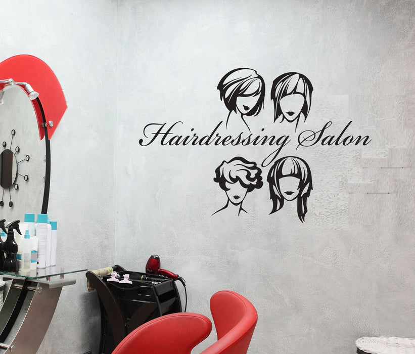 Vinyl Wall Decal Hairdressing Salon Logo Hairstyles Haircuts Stickers (4087ig)