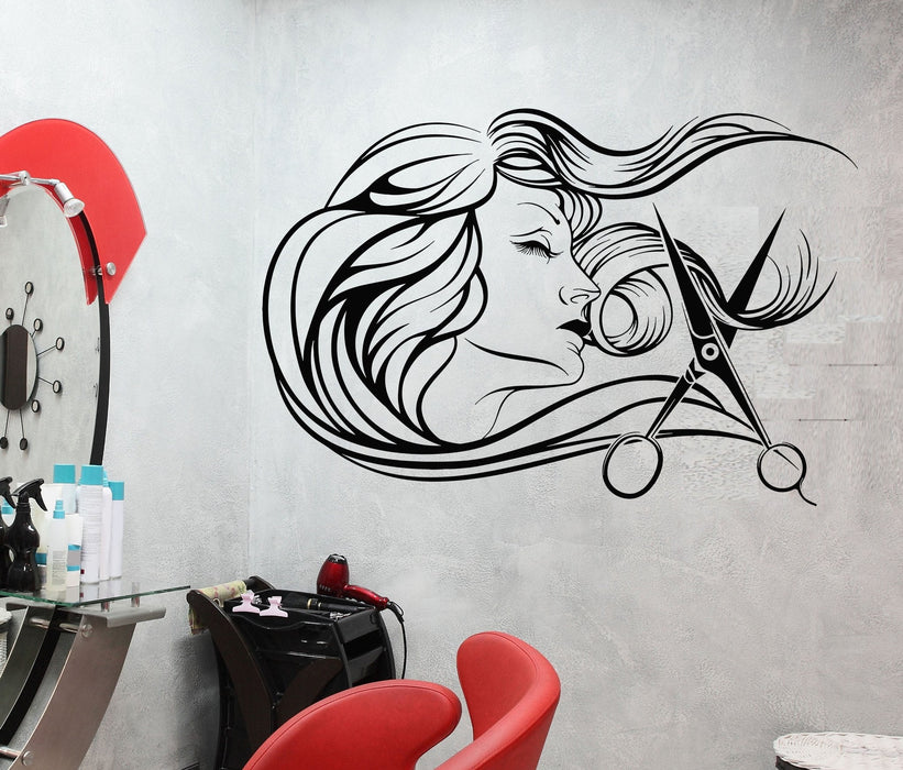 Vinyl Wall Decal Barbershop Beauty Salon Hair Stylist Fashion Model Stickers Unique Gift (699ig)