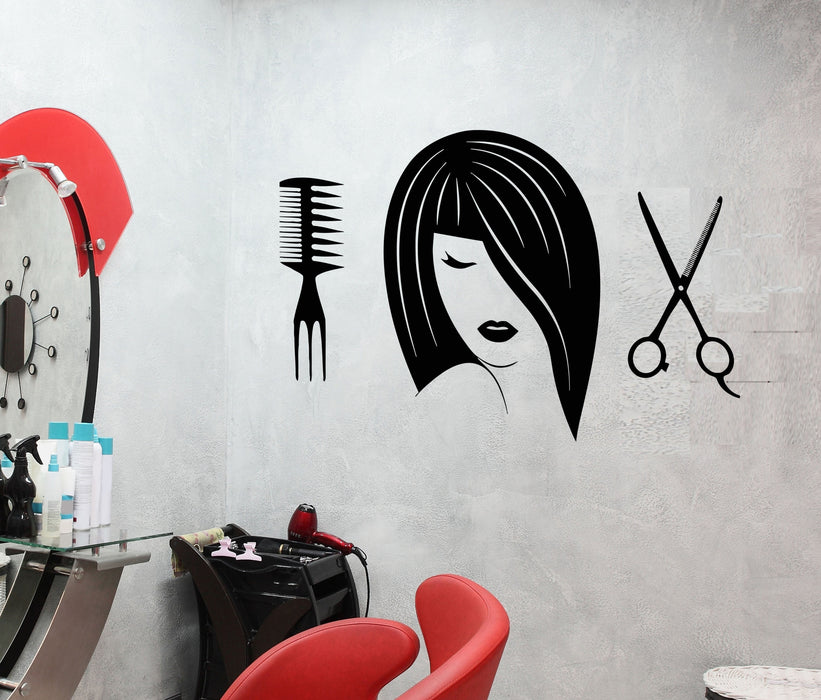 Vinyl Wall Decal Beauty Hair Salon Girl Scissors Hairdresser Stickers Unique Gift (1550ig)