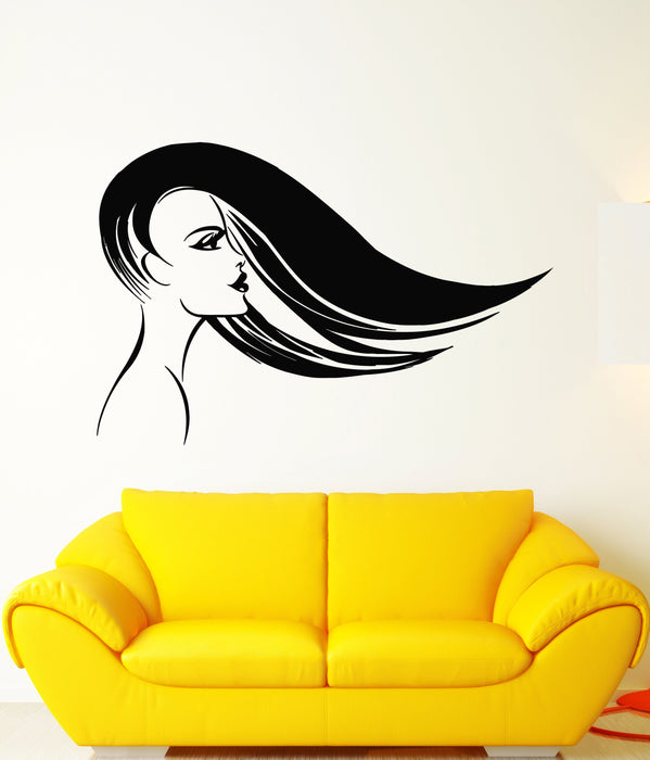 Vinyl Wall Decal Beauty Salon Girl Long Hair Hairdresser Stickers (2621ig)