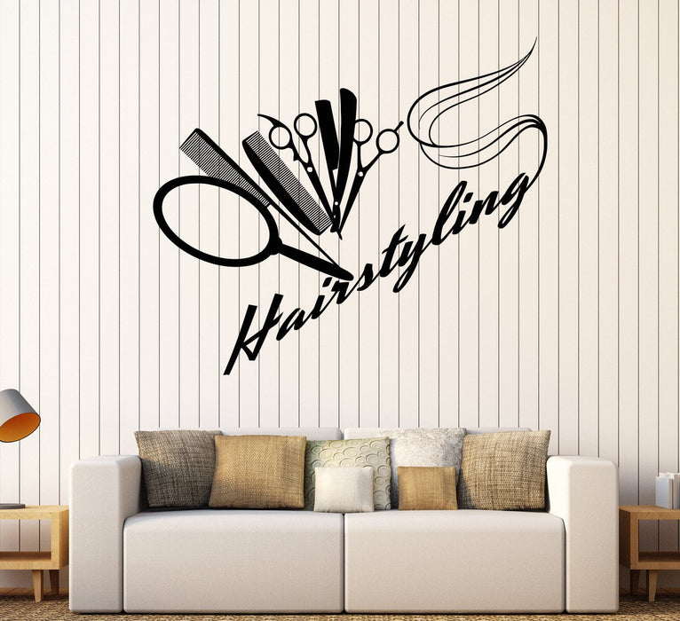 Vinyl Wall Decal Barbershop Hairdressing Salon Hair Stylist Stickers Unique Gift (904ig)