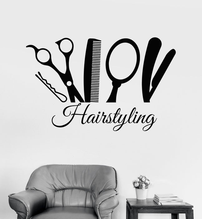Vinyl Wall Decal Hairstyling Barber Tools Hair Salon Stylist Stickers Unique Gift (575ig)