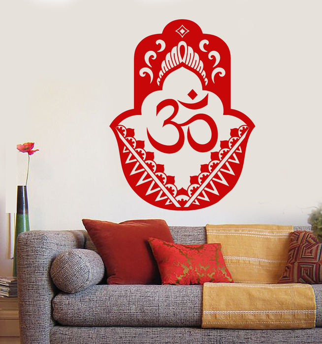 Vinyl Wall Decal Hand Of God Hinduism Hamsa Amulet Om Stickers (2639ig)