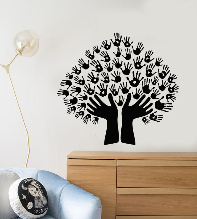 Autocollant mural en vinyle avec motif de mains de dessin animé et taches d'arbre généalogique pour chambre d'enfant (3504ig)