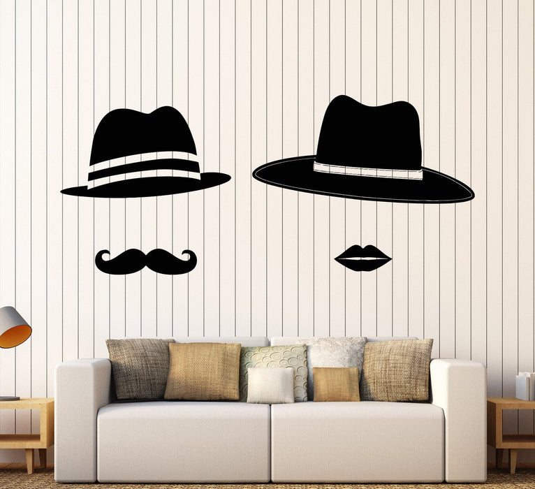 Vinyl Wall Decal Hats Man Woman Chicago Mustache Lips Stickers Unique Gift (875ig)