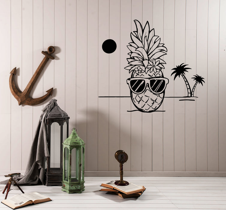 Vinyl Wall Decal Pineapple Hawaii Beach Tropical Style Funny Sunglasses Summer Stickers (4186ig)