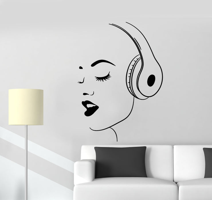 Vinyl Wall Decal Sexy Girl Face Music Lover Headphones Stickers (3100ig)