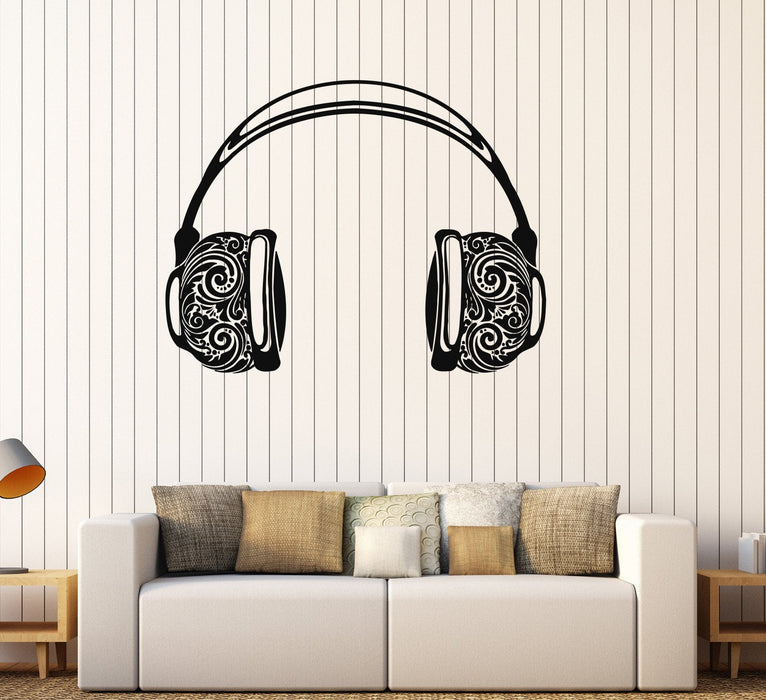 Vinyl Wall Decal Headphones Musical Pattern Music Art Stickers Mural Unique Gift (362ig)