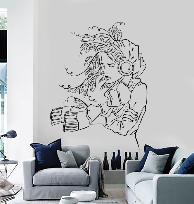 Vinyl Wall Decal Girl Headphones Music Teen Room Stickers Mural Unique Gift (091ig)