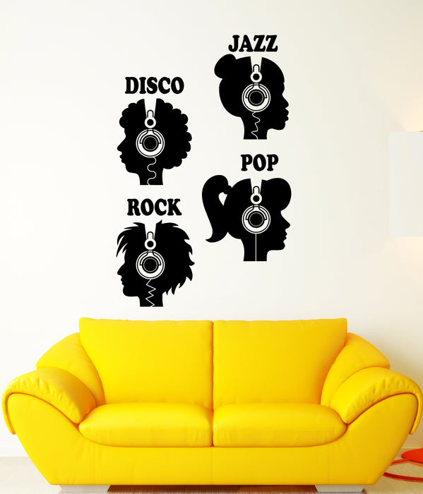 Vinyl Wall Decal Music Headphones Lover Pop Rock Jazz Disco Stickers (3556ig)