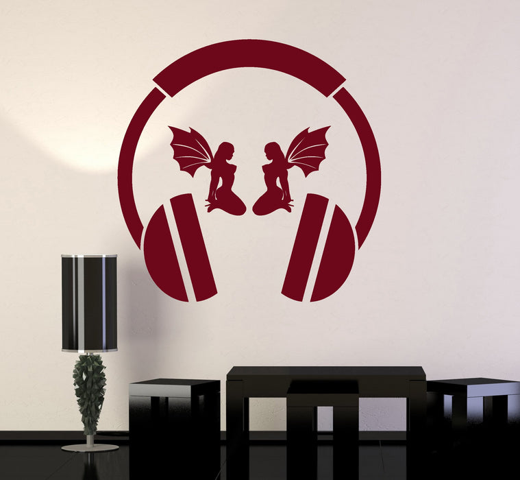 Vinyl Wall Decal Headphones Sexy Girl Wings Musical Cool Decor Stickers Unique Gift (ig4820)