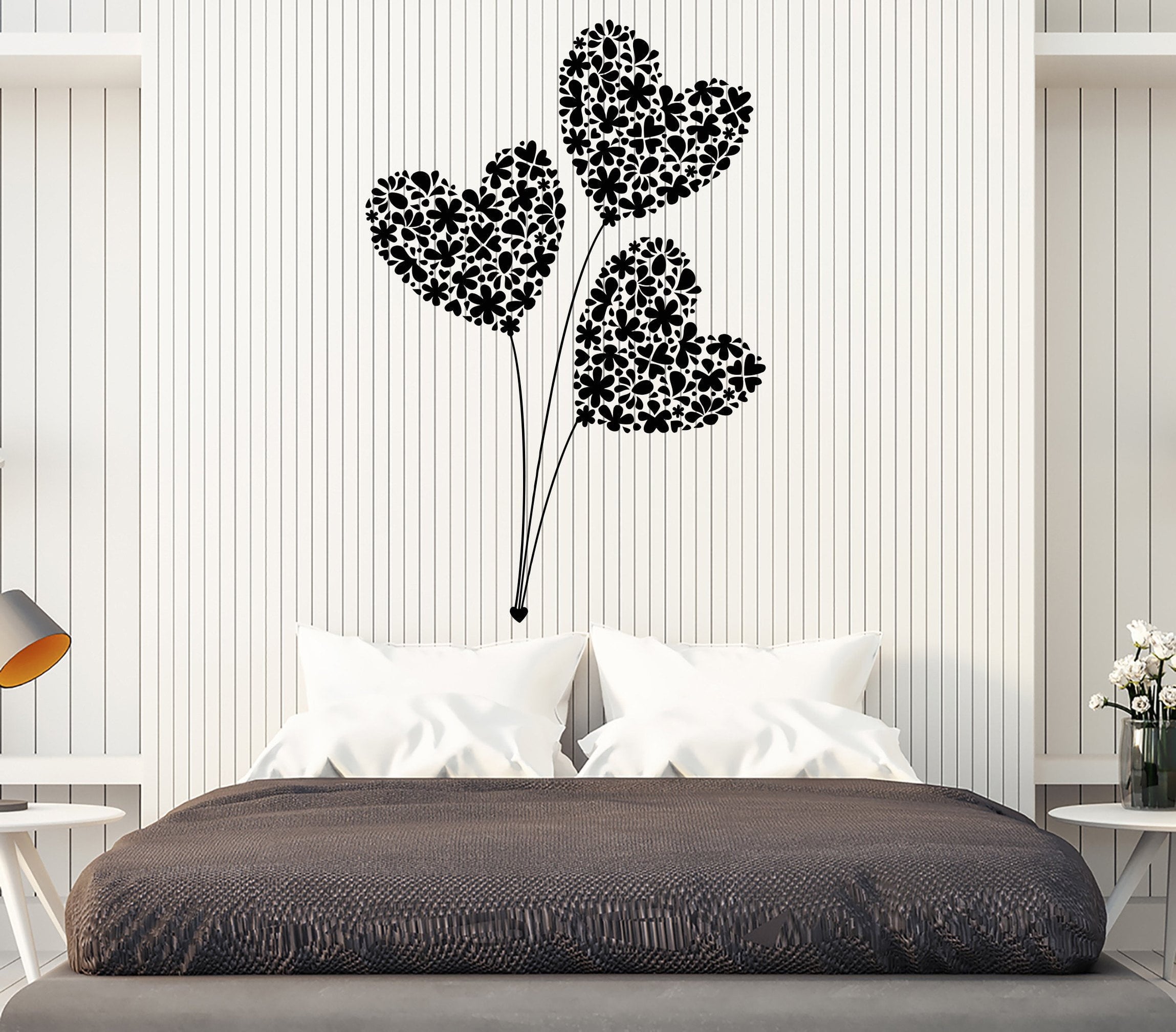 Vinyl Wall Decal Flowers Bouquet Heart Balloons Love Romance Stickers ...