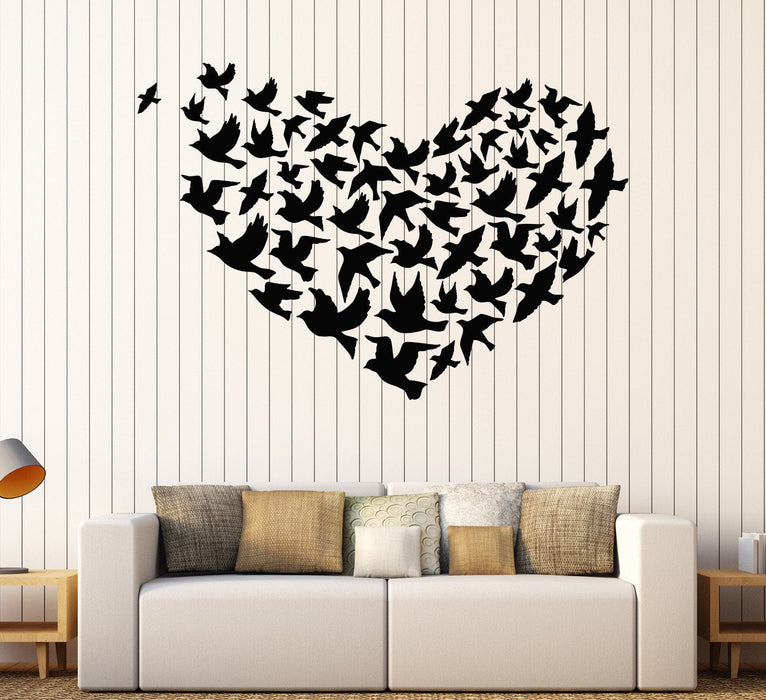Vinyl Wall Decal Birds Heart Love Romantic Bedroom Design Stickers Unique Gift (813ig)
