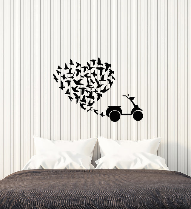 Vinyl Wall Decal Scooter Romantic Love Heart Flock Of Birds Stickers (3781ig)