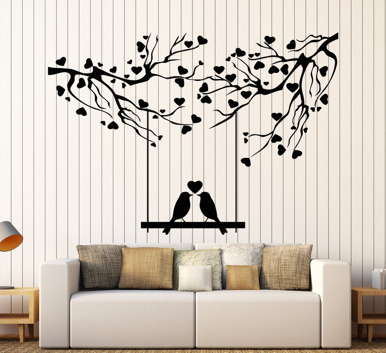 Vinyl Wall Decal Birds Tree Branches Heart Love Romance Swing Stickers Unique Gift (1231ig)