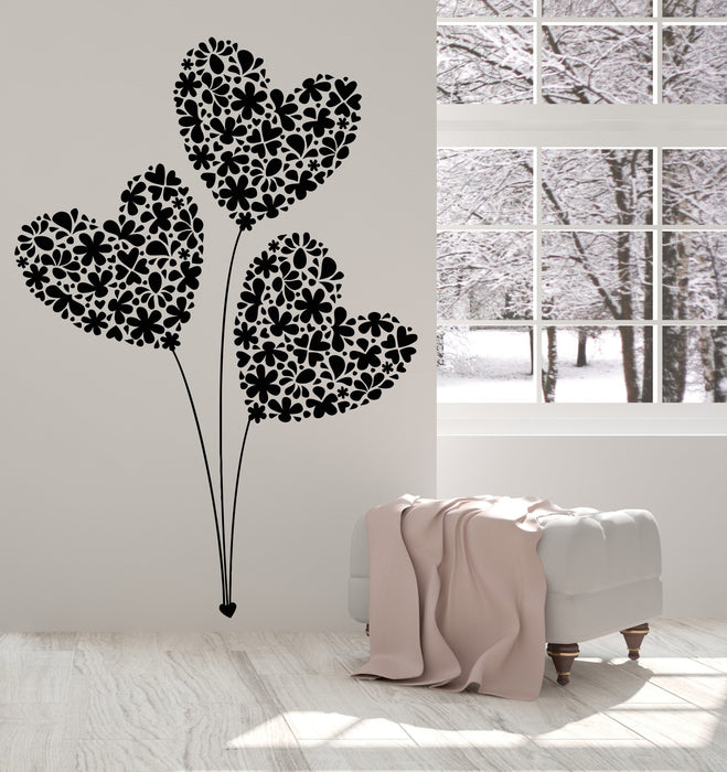 Autocollant mural en vinyle Bouquet de fleurs Coeur Ballons Amour Romance Autocollants Cadeau unique (1322ig)