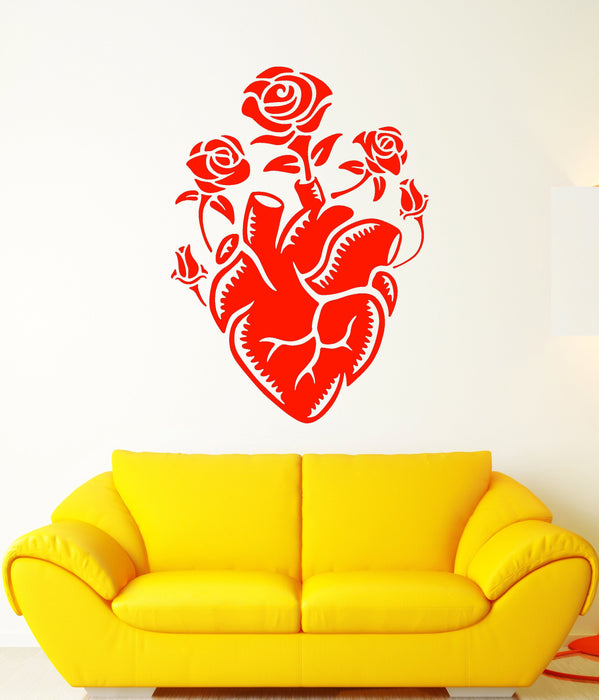 Autocollant mural en vinyle avec bouquet de roses et orgue en forme de cœur pour salon de tatouage (2759ig)
