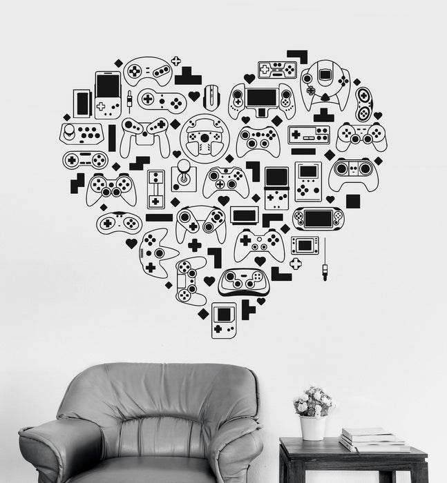 Vinyl Wall Decal Video Game Console Gamer Heart Joystick Stickers Unique Gift (1068ig)
