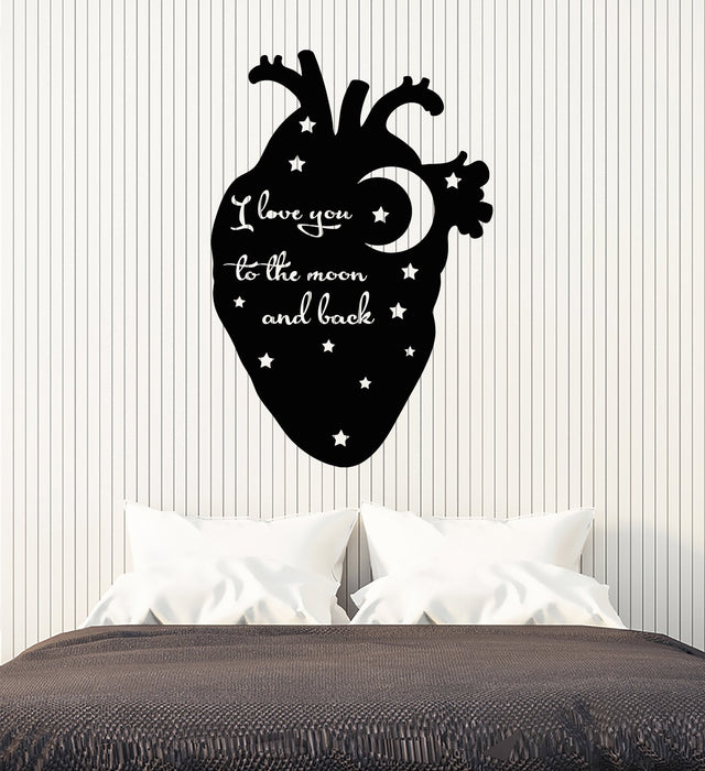 Vinyl Wall Decal Heart Love Romance Quote To The Moon And Back Stickers (2397ig)