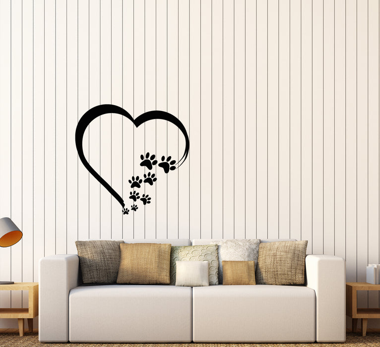 Vinyl Wall Decal Heart Symbol Love Pets Tracks Animal Dog Cat Stickers (3776ig)