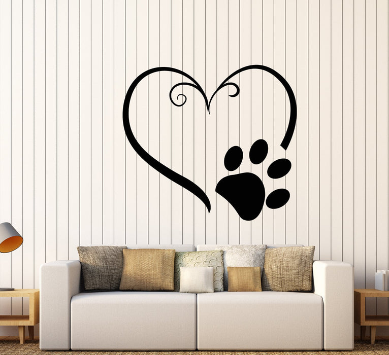 Vinyl Wall Decal Heart Symbol Animal Foot Print Paw Pet Stickers (2361ig)