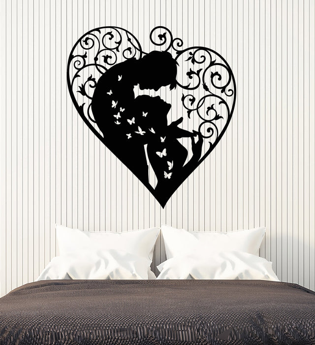 Vinyl Wall Decal Heart Love Lovers Man and Woman Butterflies Stickers (2458ig)