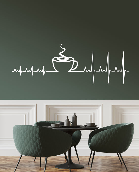 Vinyl Wall Decal heartbeat Pulse Cup Of Coffee House Stickers (3339ig)