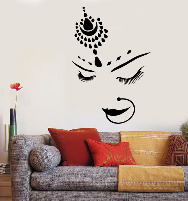 Vinyl Wall Decal India Hindu Bride Girl Beautiful Face Piercing Stickers Unique Gift (1804ig)