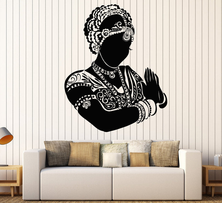 Autocollant mural en vinyle danseuse indienne mariée femme tête de Devadasi hindou cadeau unique (773ig)