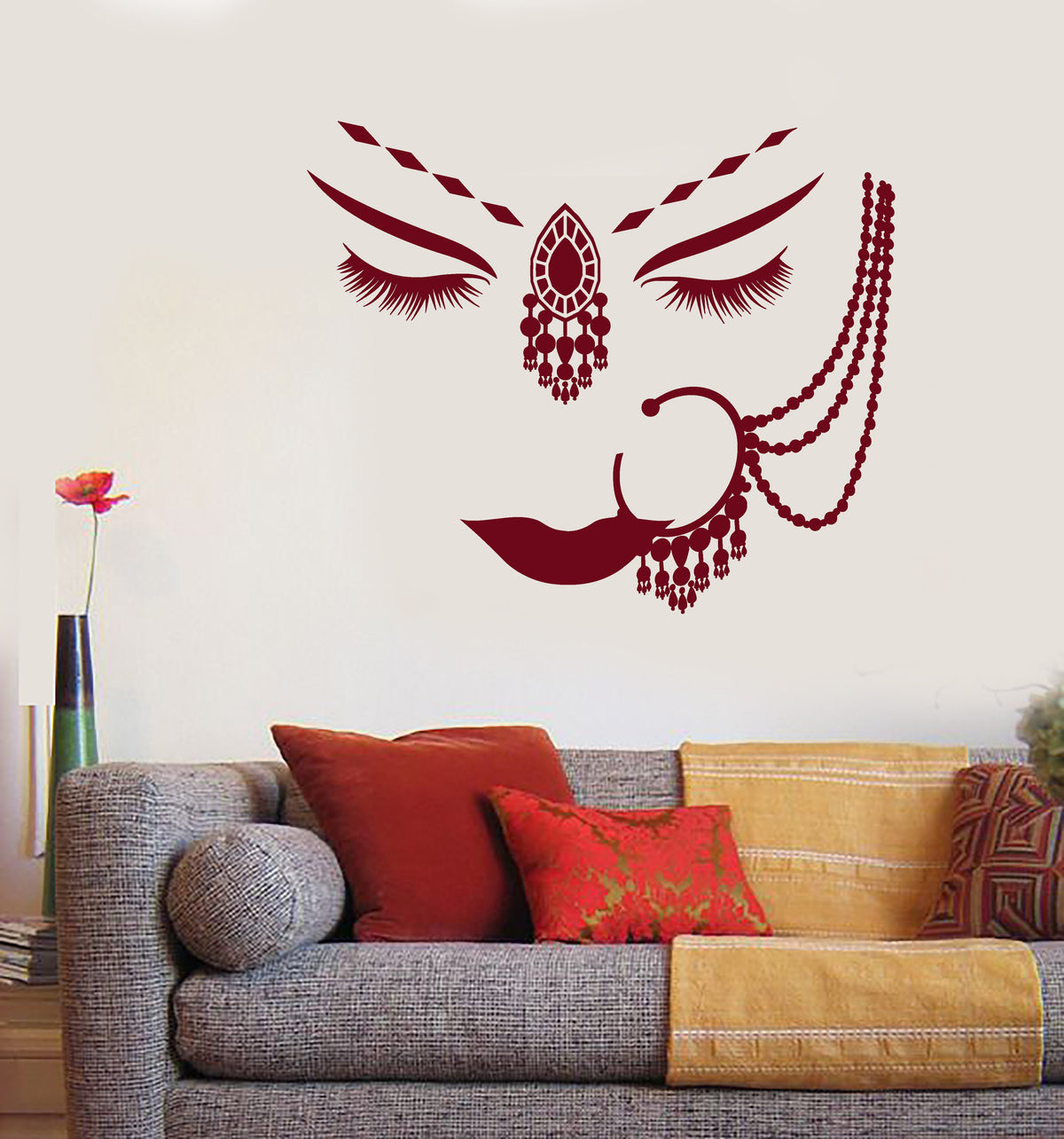 Vinyl Wall Decal India Hindu Girl Face Piercing Beautiful Woman Face S ...