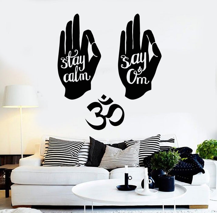 Vinyl Wall Decal Hinduism Hand Om Symbol Hindu Yoga Quote Stickers Unique Gift (ig4346)