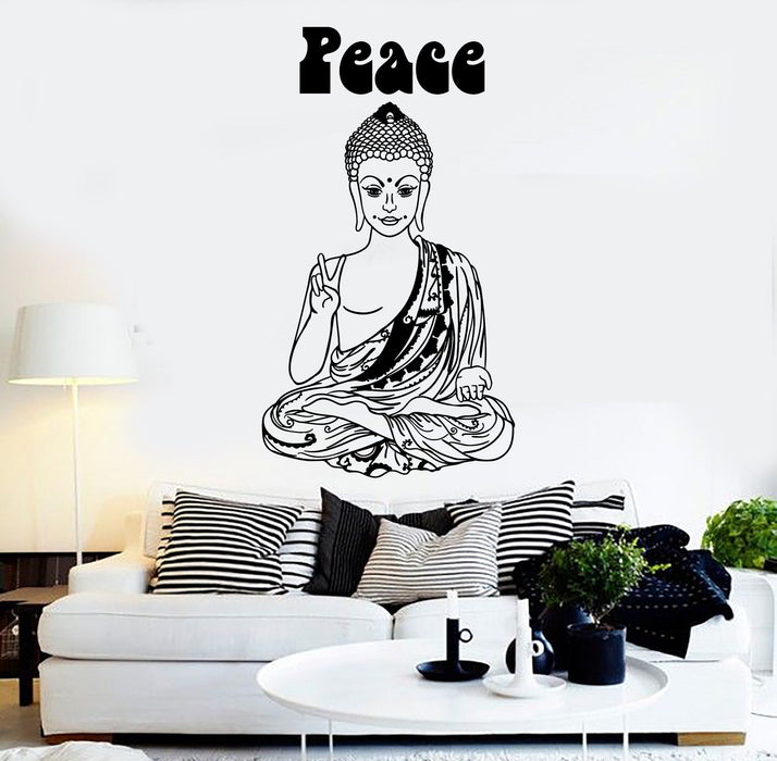 Vinyl Wall Decal Hippie Buddha Peace Buddhism Pacifism Stickers Unique Gift (ig3833)