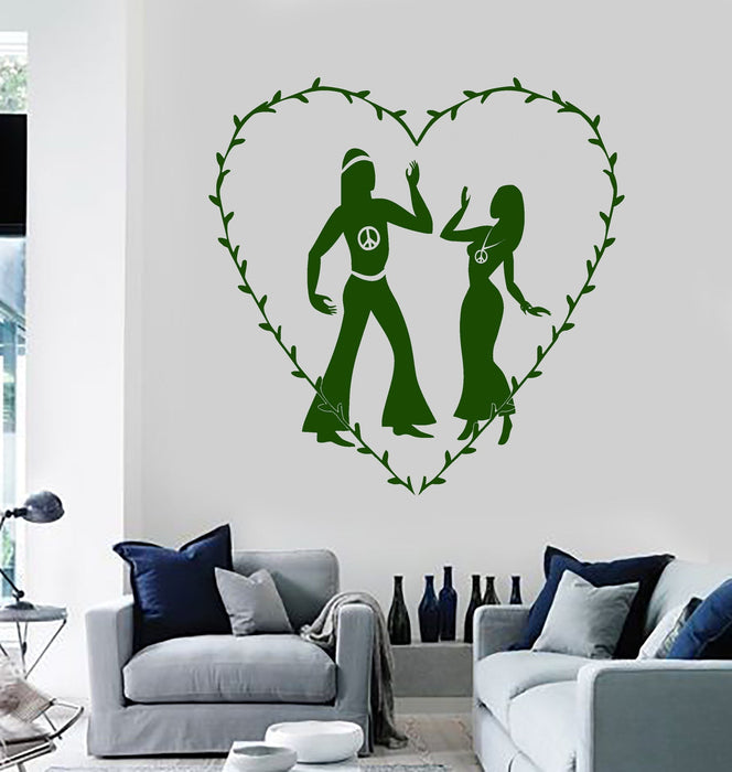 Vinyl Wall Decal Hippie Peace Love Couple Stickers Mural Unique Gift (ig3796)