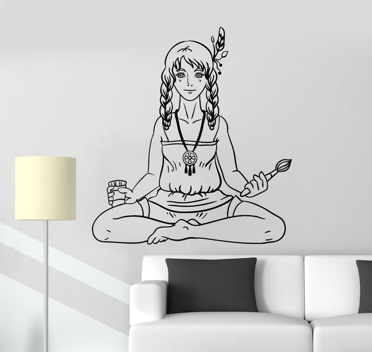 Виниловая наклейка на стену Хиппи Девушка-подросток Художник Наклейки Мир Любовь Фреска Уникальный подарок (ig4974)