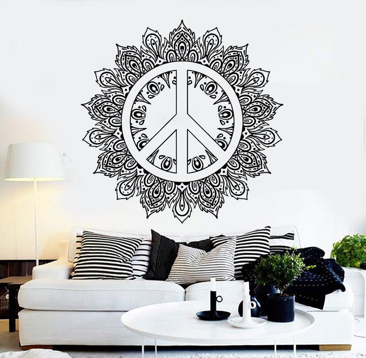 Vinyl Wall Decal Mandala Peace Symbol Hippie Buddhism Stickers Unique Gift (ig4414)