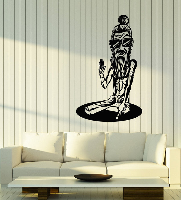 Vinyl Wall Decal Buddhism Monk Yoga Sunglasses Hipster Stickers (2666ig)