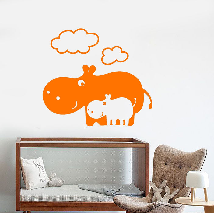 Vinyl Wall Decal Cartoon Hippo Family Baby Children's Room Stickers Unique Gift (1411ig)