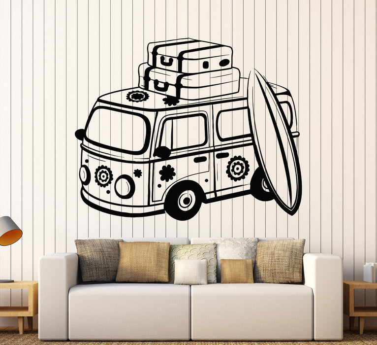 Vinyl Wall Decal Hippie Bus Love Peace Travel Car Happiness Unique Gift (695ig)