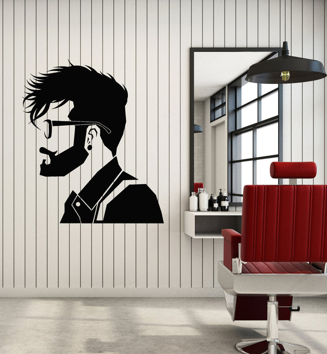 Autocollant mural en vinyle Hipster Guy Style Barbershop Salon de coiffure Autocollants (3346ig) 