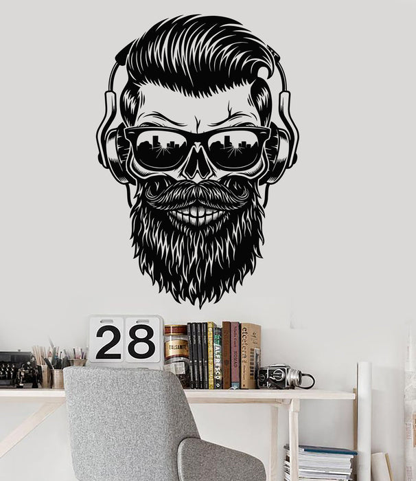 Vinyl Wall Decal Hipster Skull Sunglasses Musical Headphones Stickers Unique Gift (1447ig)