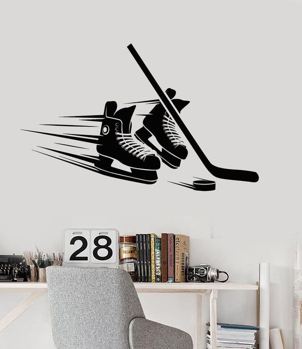 Vinyl Wall Decal Hockey Player Skates Stick Puck Equipment Stickers Unique Gift (ig4738)